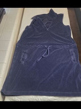 Lands' End Navy Blue Terry Cloth Sleeveless Polo Dress Swim Cover-Up